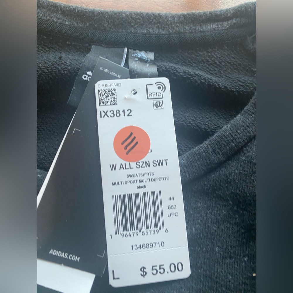 Adidas Black Sweatshirt with White Stripes size L NWT - Picture 7 of 8